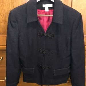 Black wool blazer(90%wool 10%nylon)  frog closures